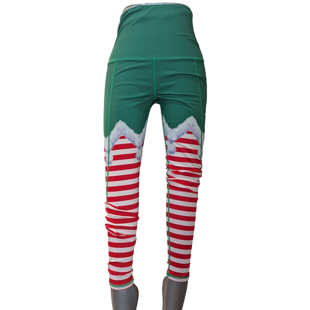 COOLOMG Christmas Elf Leggings Womens Small High Waist Tummy Control Yoga Pants